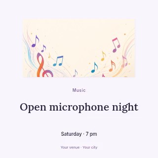 Open music book with colorful notes in Open microphone night · Picture window