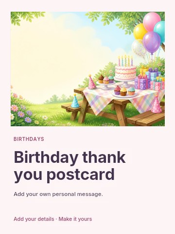 Birthday thank you postcard greeting card template