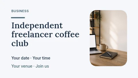 Minimalist workspace with laptop and coffee in Independent freelancer coffee club youtube thumbnail · Horizontal photo dialogue