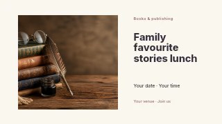 Family favourite stories lunch presentation cover template · Horizontal photo dialogue