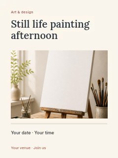 Empty artist canvas with painting tools in Still life painting afternoon poster · Title & photograph