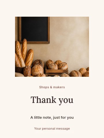 Rustic bakery display with assorted breads in Jewellery collection launch greeting card template