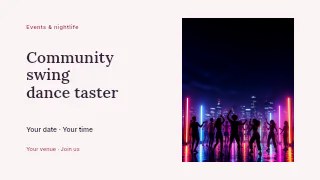 Community swing dance taster presentation cover template · Horizontal photo dialogue