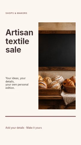 Rustic bakery display with assorted bread in Artisan textile sale instagram story template