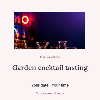 Various empty cocktail glasses on bar in Garden cocktail tasting social media post · Picture window