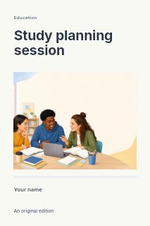Study planning session book cover template · Title & photograph