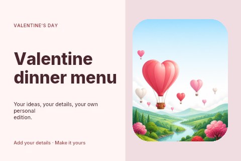 Valentine dinner menu postcard template