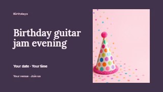 Birthday guitar jam evening presentation cover template · Horizontal photo dialogue