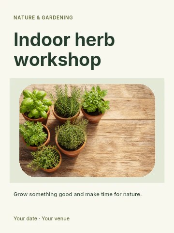 Fresh herb plants in terracotta pots in Indoor herb workshop invitation template