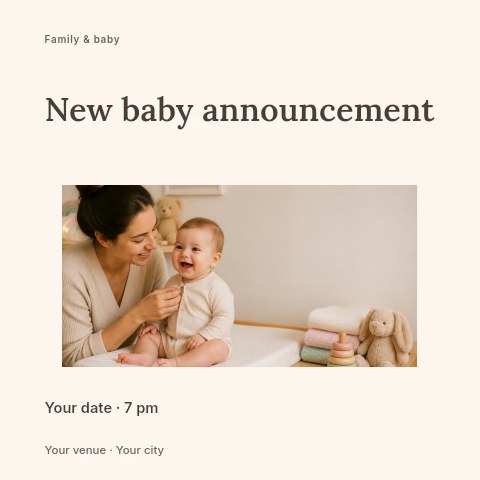 New baby announcement social media post template