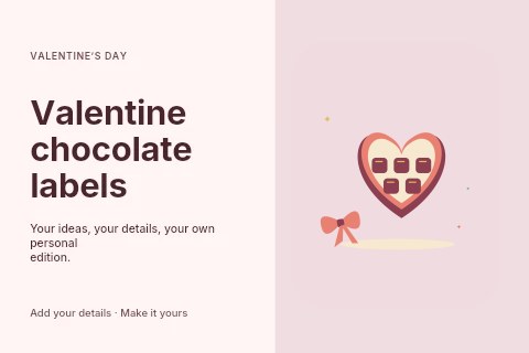 Heart shaped chocolate box and ribbon in Valentine chocolate labels postcard template