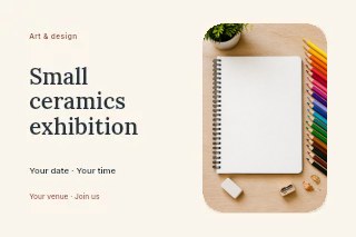 Small ceramics exhibition postcard template · Horizontal photo dialogue
