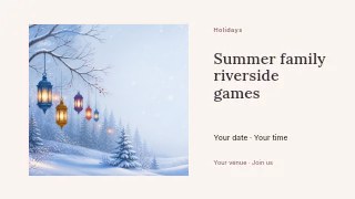 Summer family riverside games presentation cover template · Horizontal photo dialogue
