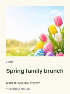 Colorful decorated Easter eggs with tulips in Spring family brunch · Gallery editorial