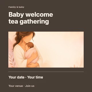 Mother Holding Baby in Soft Pastel Style in Baby welcome tea gathering social media post · Title & photograph