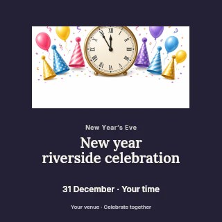 New Year riverside celebration social media post template · Picture window