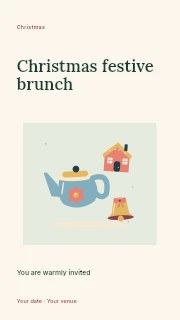 Christmas kitchen with teapot and gingerbread cottage in Christmas festive brunch · Modern programme