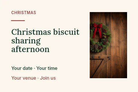 Christmas biscuit sharing afternoon postcard template · Horizontal photo dialogue