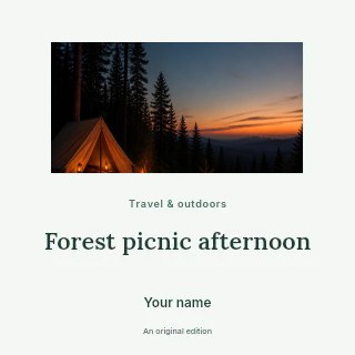 Evening forest campsite with campfire in Forest picnic afternoon · Picture window