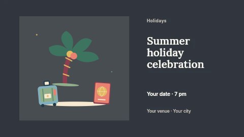 Tropical getaway with palm and little suitcase in Summer holiday celebration banner template