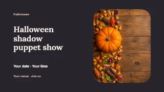 Halloween shadow puppet show presentation cover template · Horizontal photo dialogue