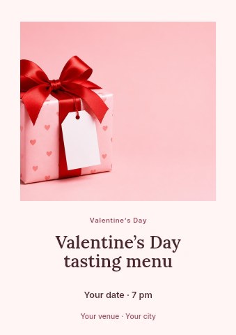 valentine’s day gift box with red bow in Valentine’s Day tasting menu flyer template