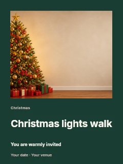 Decorated Christmas tree with presents in Christmas lights walk · Gallery editorial