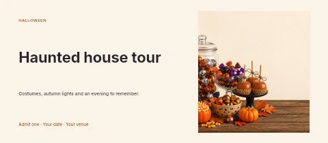 Halloween candy and caramel apples display in Haunted house tour event ticket template