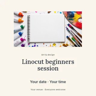 Linocut beginners session social media post template · Picture window