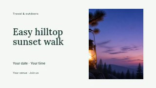 Lantern hanging from tree at sunset in Easy hilltop sunset walk youtube thumbnail · Horizontal photo dialogue