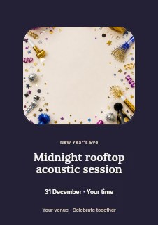 Midnight rooftop acoustic session flyer template · Picture window
