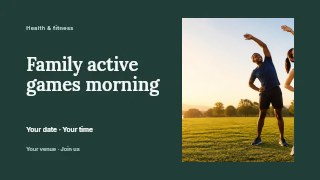 Family active games morning presentation cover template · Horizontal photo dialogue