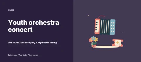 Accordion afternoon with a little flower bouquet in Youth orchestra concert event ticket template
