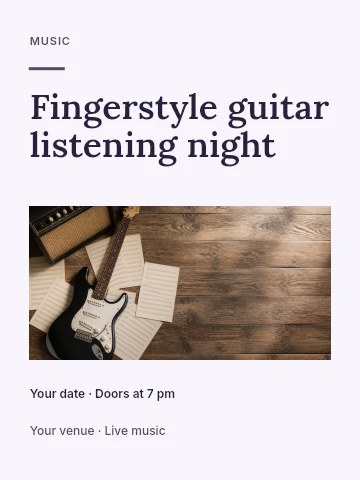 Fingerstyle guitar listening night poster template · Picture window