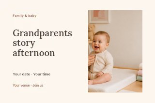 Grandparents story afternoon postcard template · Horizontal photo dialogue
