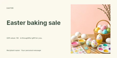 Easter eggs painting and decorating setup in Easter baking sale gift voucher template