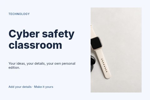 Smartwatches and wireless earbuds collection in Cyber safety classroom postcard template