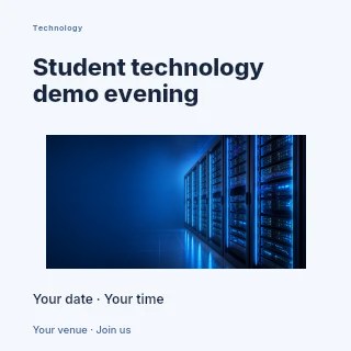 Student technology demo evening social media post template · Modern programme