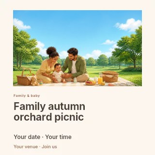 Family autumn orchard picnic social media post template · Gallery editorial
