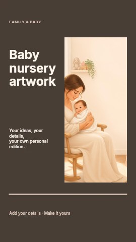 Mother cuddling smiling newborn baby in Baby nursery artwork instagram story template