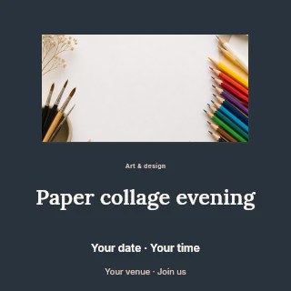 Art supplies and blank paper flat lay in Paper collage evening social media post · Picture window