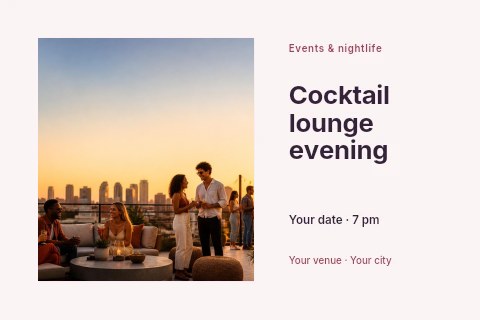 Cocktail lounge evening postcard template