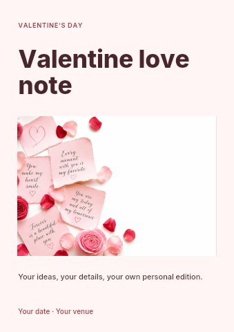 Valentine love note flyer template