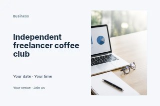 Independent freelancer coffee club postcard template · Horizontal photo dialogue