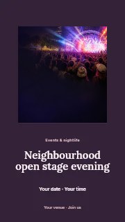 Neighbourhood open stage evening instagram story template · Picture window