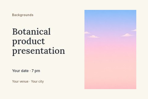 Pastel sky with scattered fluffy clouds in Botanical product presentation postcard template