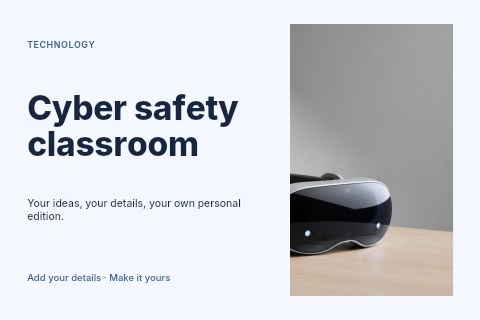 Futuristic Virtual Reality Headset on Desk in Cyber safety classroom postcard template