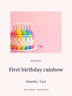 First birthday rainbow greeting card template · Picture window