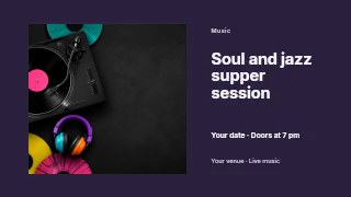 Soul and jazz supper session presentation cover template · Horizontal photo dialogue