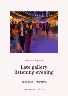 Late gallery listening evening flyer template · Picture window
